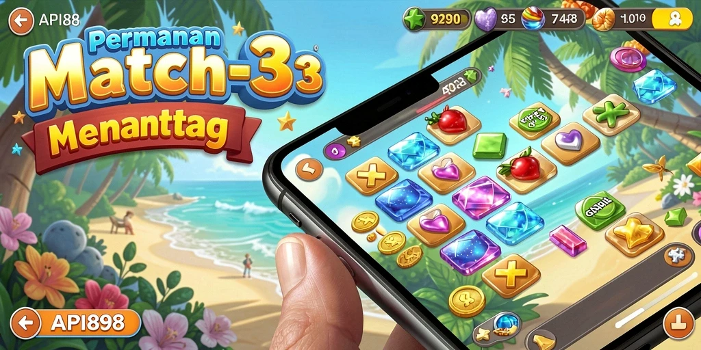Tangkapan layar utama API88 menunjukkan gameplay Match-3 yang seru dan menantang.