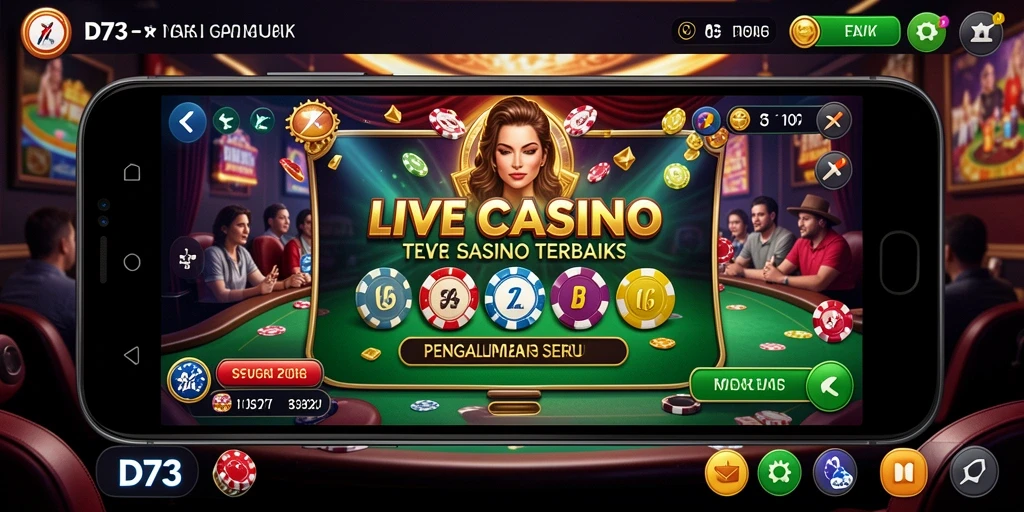 Screenshot D73 menampilkan dealer langsung dan gameplay yang menegangkan.