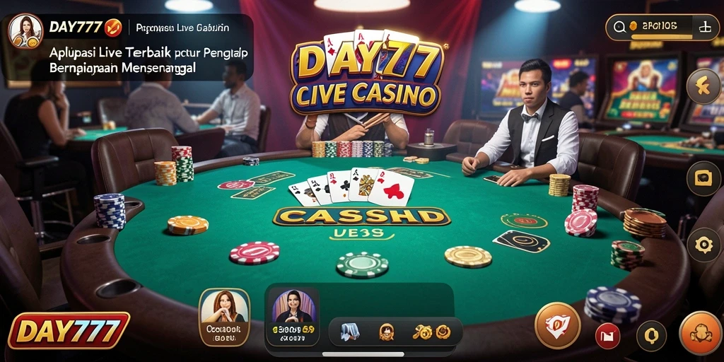 Tampilan screenshot DAY777 menampilkan dealer langsung dan suasana permainan yang hidup.
