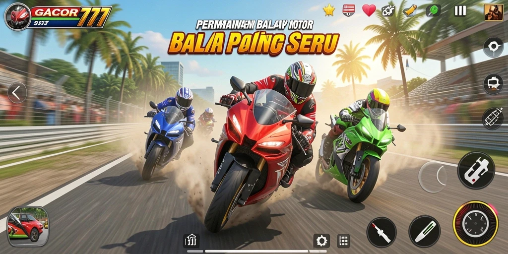 Tangkapan layar gameplay GACOR777 dengan balapan motor yang mendebarkan.