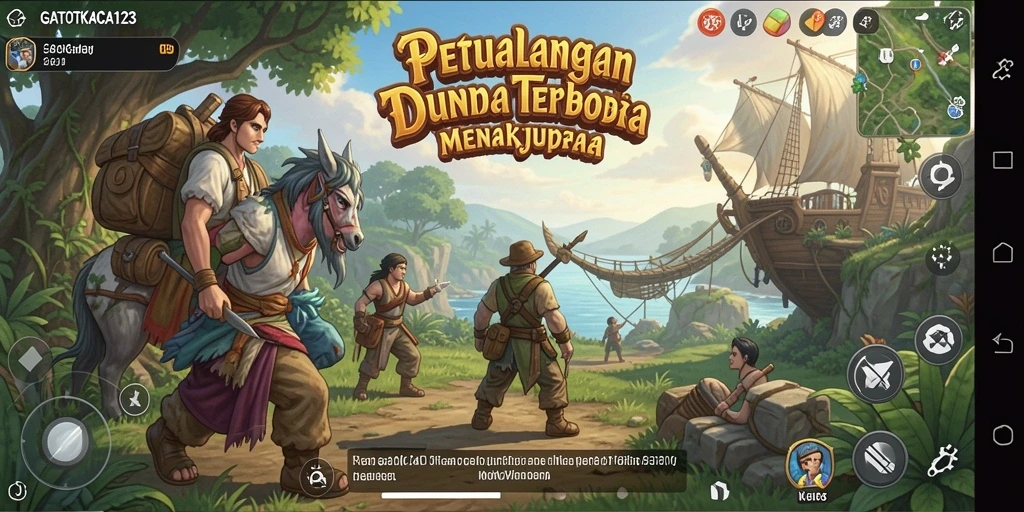 Tangkapan layar gameplay GATOTKACA123 menampilkan eksplorasi dunia terbuka yang menakjubkan.