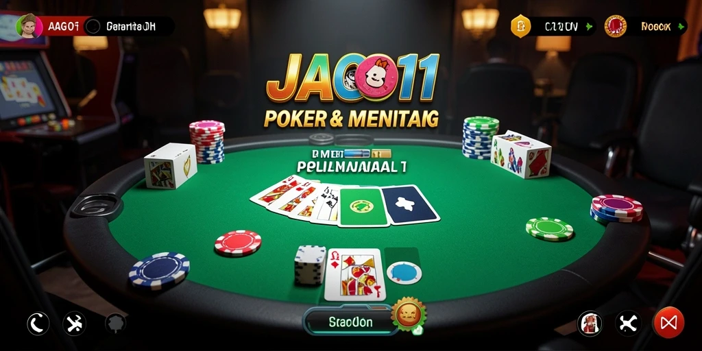 Screenshot gameplay JAGO11 menampilkan aksi seru dalam permainan Poker.