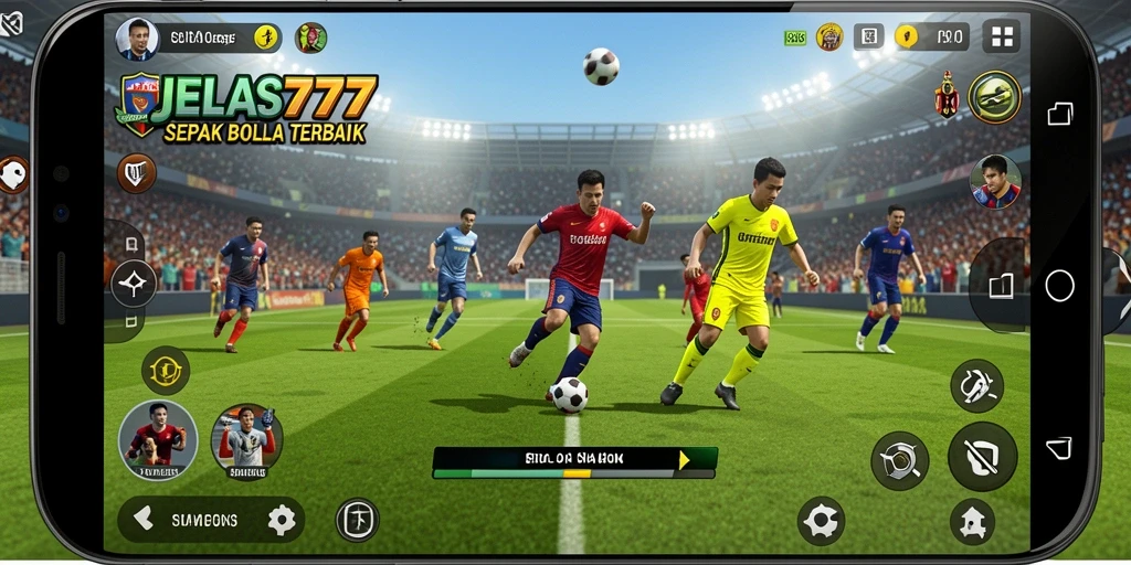 Tangkapan layar gameplay menampilkan aksi seru dalam pertandingan sepak bola.