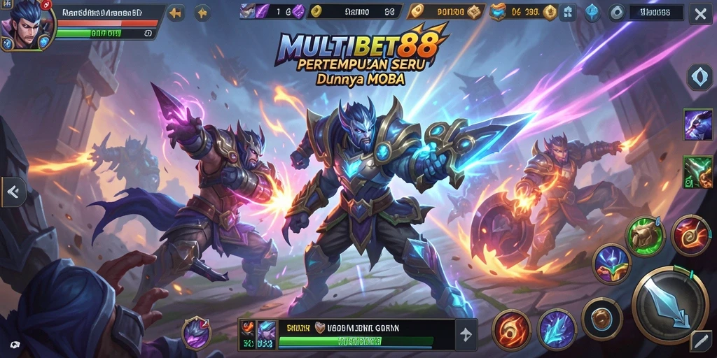 Screenshot gameplay MULTIBET88 menunjukkan aksi pertempuran intens di arena MOBA.