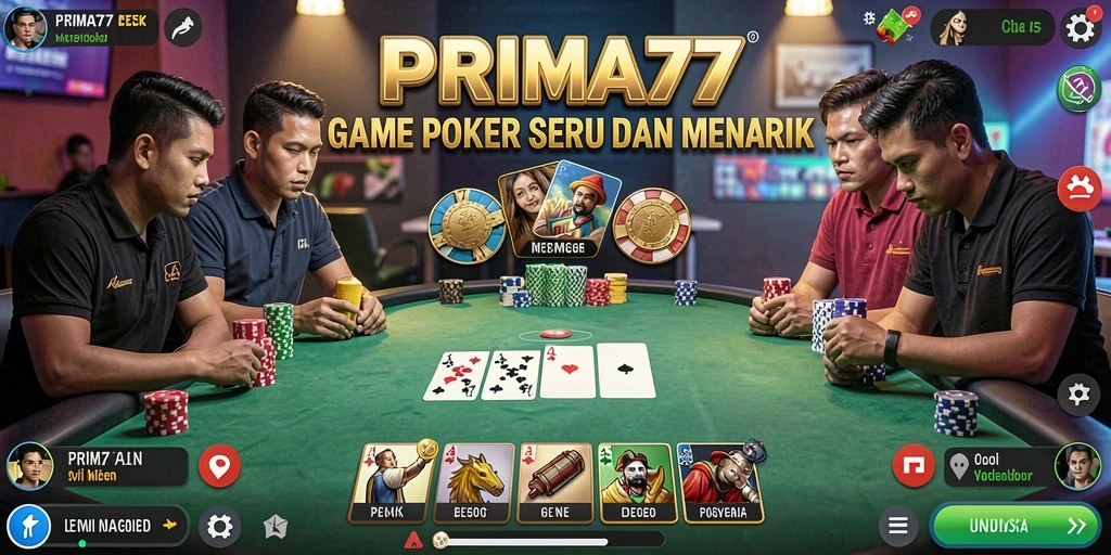 Gameplay Poker seru di PRIMA77 dengan interaksi pemain.