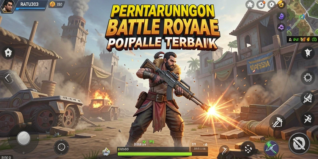 Tampilan aksi seru dalam gameplay <strong>RATU303</strong> di arena Battle Royale.