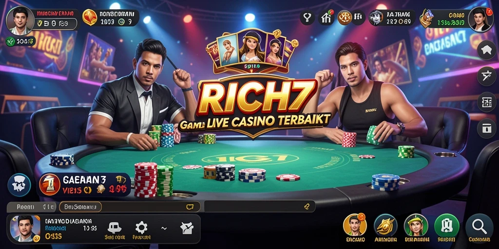 Screenshot RICH7 menampilkan dealer profesional dalam permainan Live Casino.