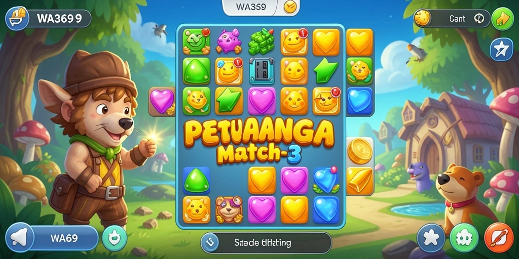 Screenshot gameplay WA369 menampilkan momen seru mencocokkan permata.