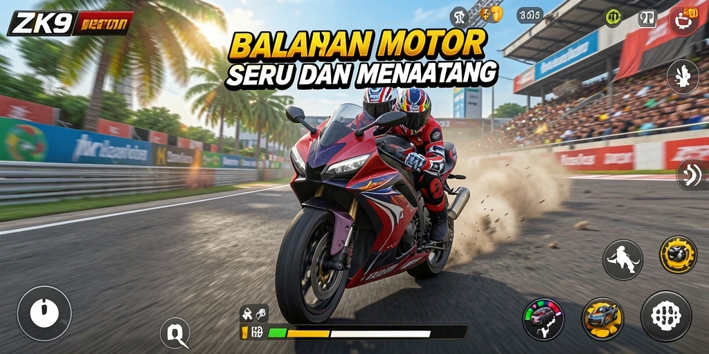 Gameplay ZK9 saat balapan motor yang seru dan menegangkan.